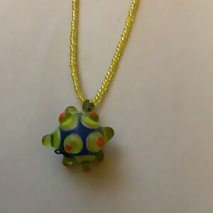 Funky glass bead Blue, Green, yellow Beaded Necklace